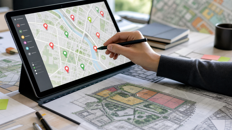 Interactive planning consultation map with pin-drop feedback and a masterplan overlay